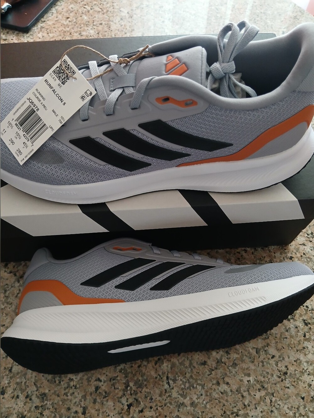 Adidas Runfalcon 5 Gray Running Sneaker with Orange Heel Accent